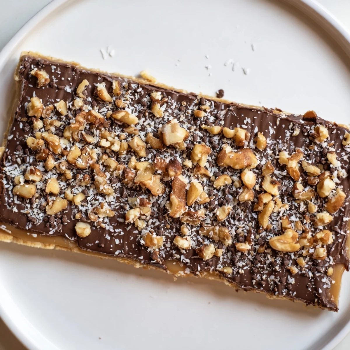 Warm, freshly baked Chocolate Treat Bar Sweet squares with melted chocolate and toasted nuts, ready to serve with a glass of milk.