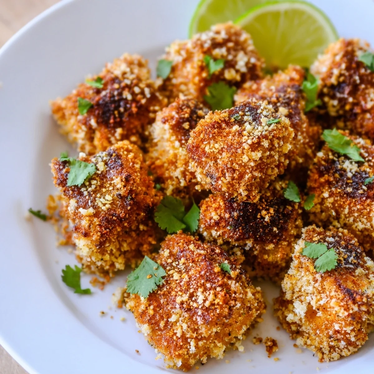 Sizzling, spicy baked Chicken Treat Bites ready to be dipped in creamy ranch dressing