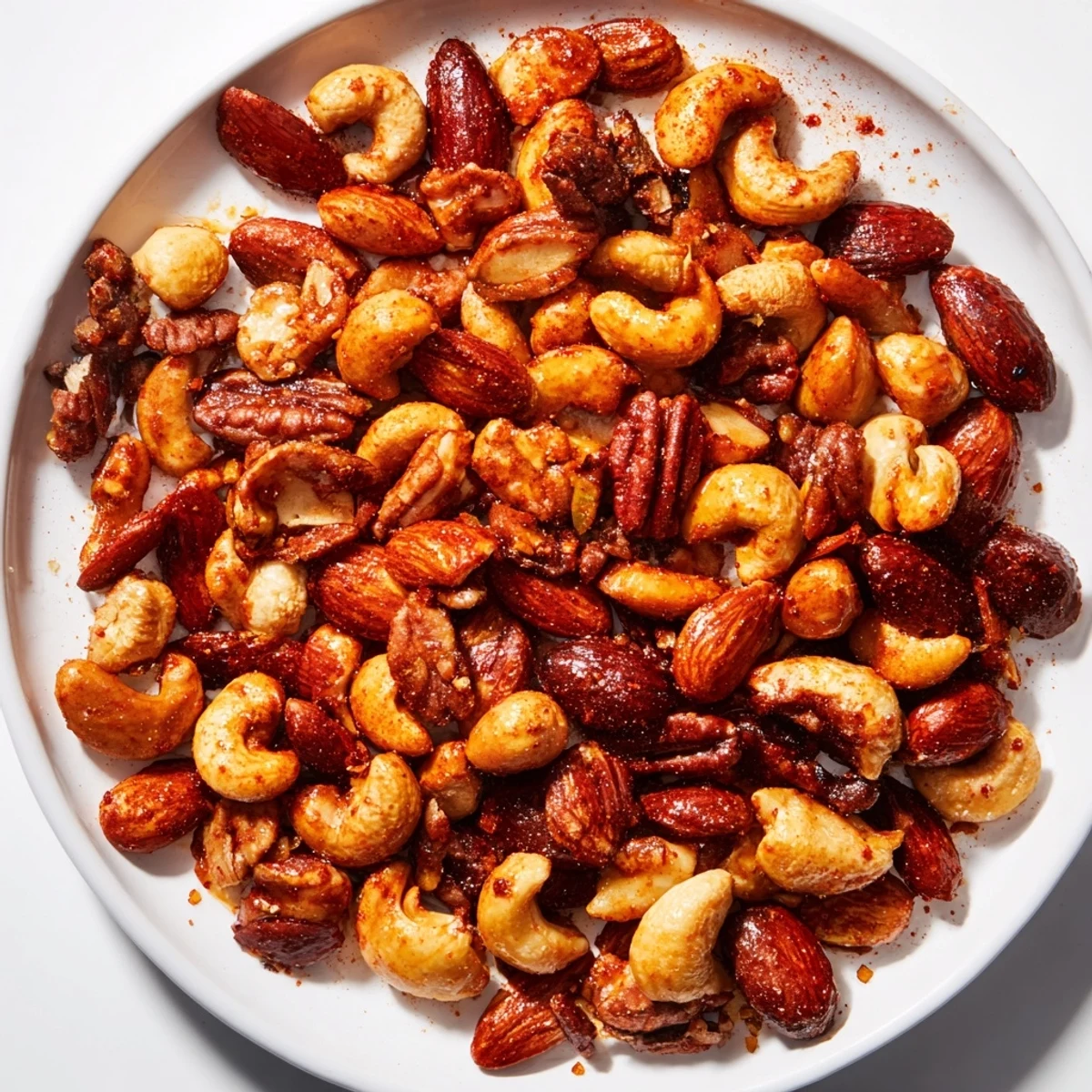 Serving bowl filled with Spicy Snack Nuts Mix next to a cold lager for game day.