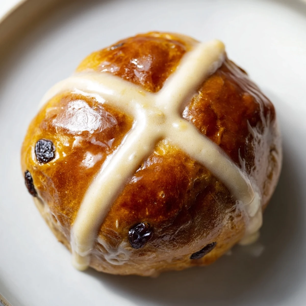 Freshly baked buns arranged on a wire rack, ready for breakfast or Easter brunch.