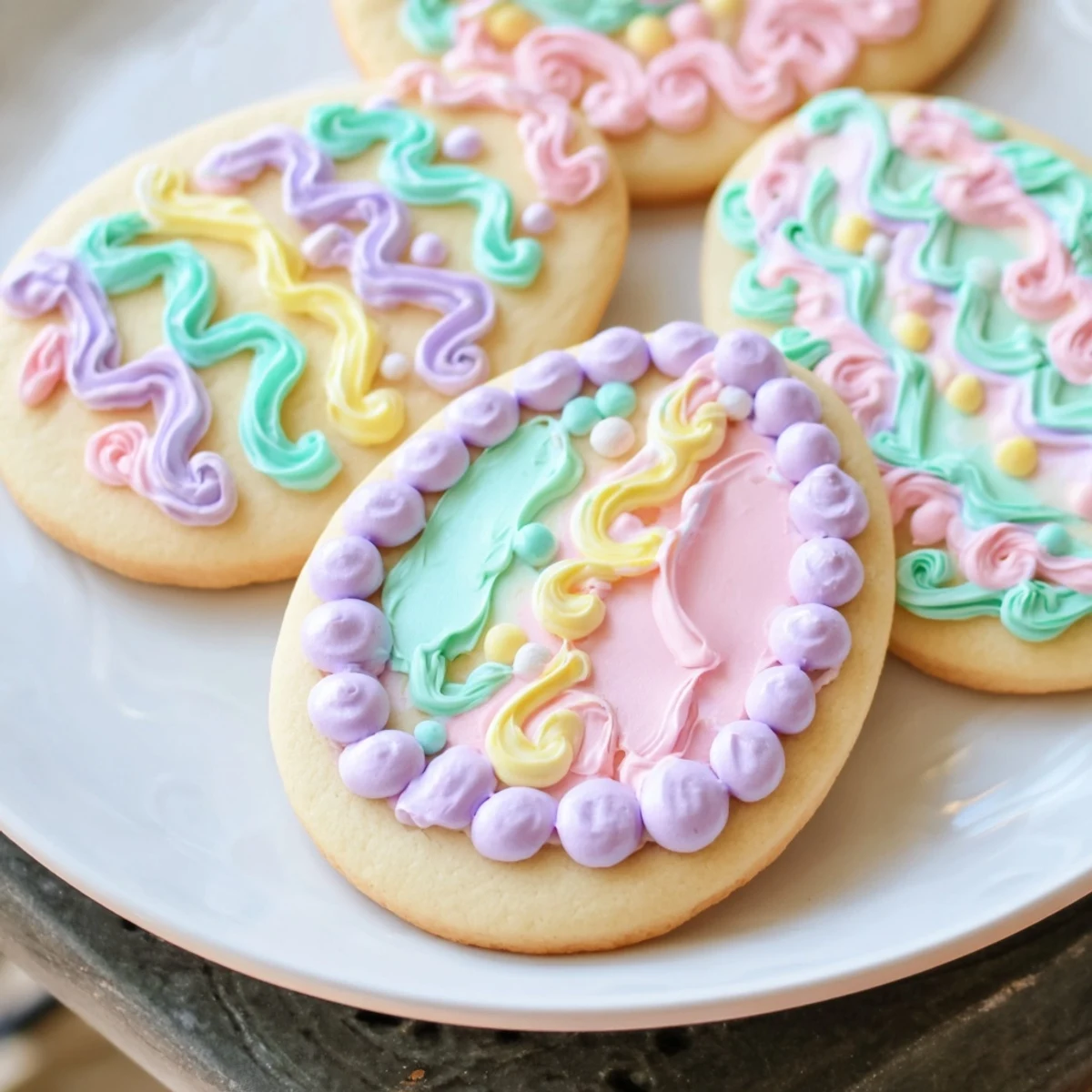 Delicate Easter Egg Sugar Cookies are arranged on a spring table, ready for a festive celebration.