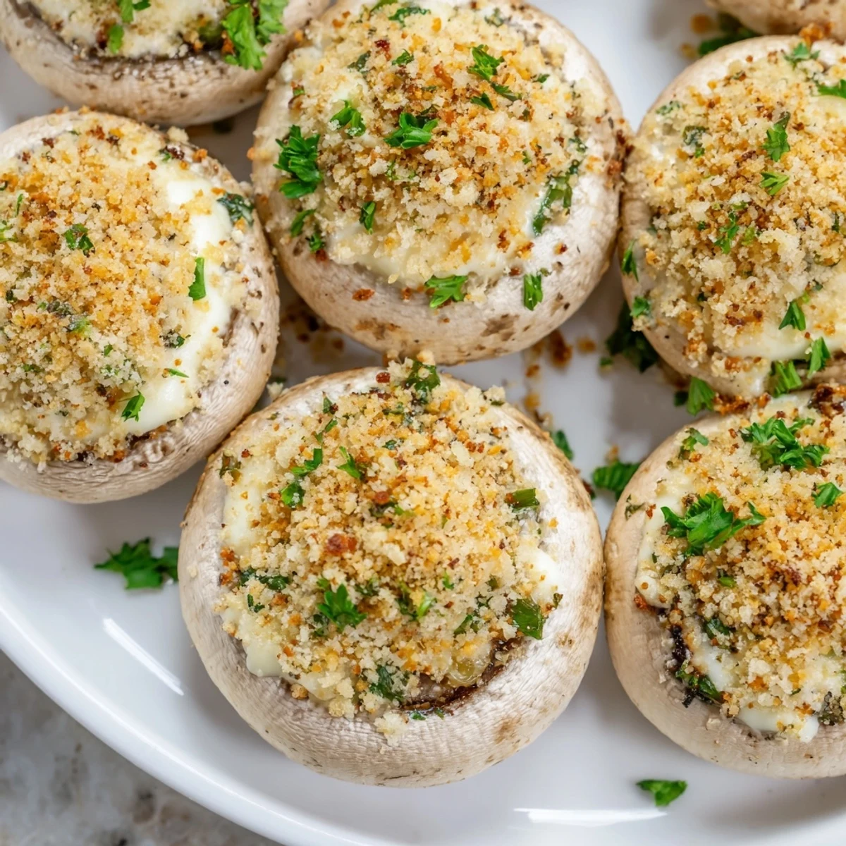 Platter of Mozzarella Popper Stuffed Mushrooms served warm, perfect for a party appetizer spread.