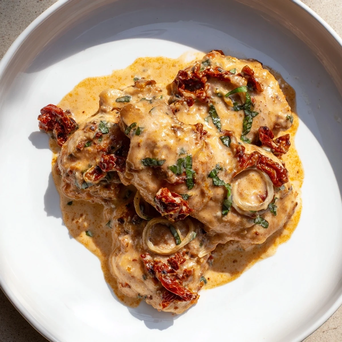 Golden seared chicken breasts are served in a rich skillet of Marry Me One Pan Chicken, perfect with a side of pasta.