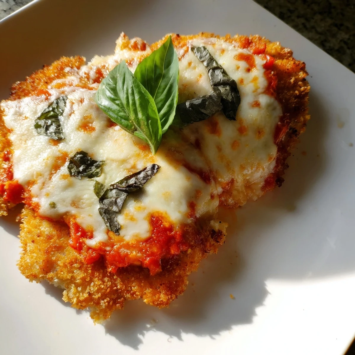A rustic wooden table showcases this Italian-American Chicken Parmesan Pizza for a family dinner.