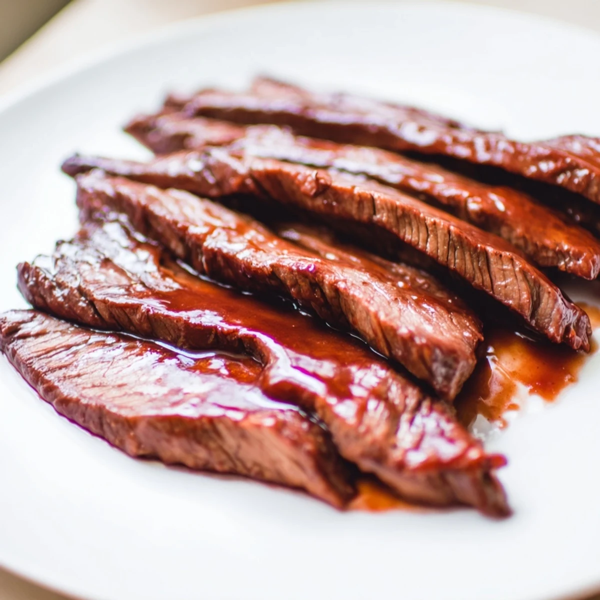 Succulent slices of Ultimate Slow Cooker Mongolian Beef glisten in a savory, glossy sauce beside fluffy jasmine rice.