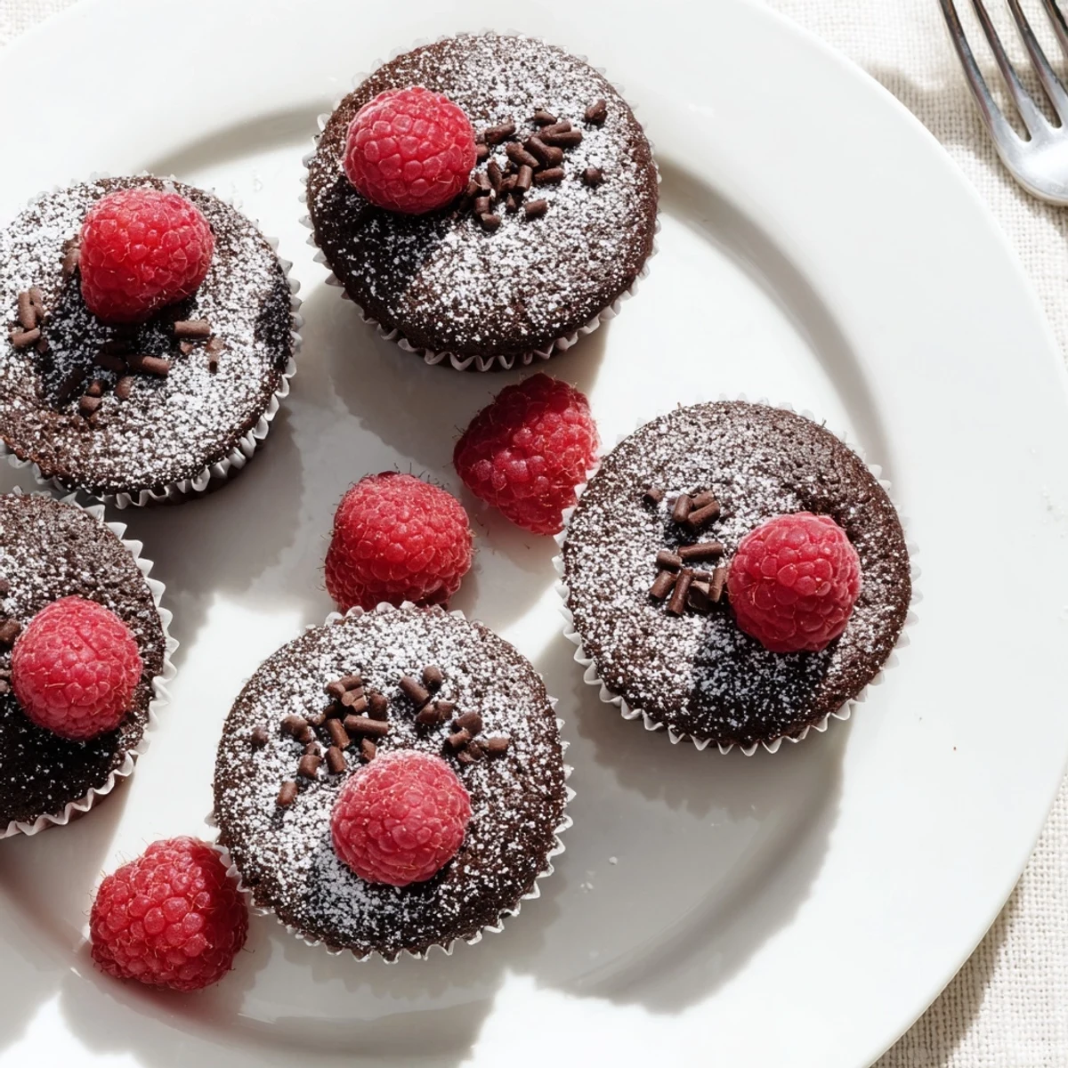 Three Raspberry Chocolate Lava Cupcakes are plated with a scoop of vanilla ice cream, melting chocolate center visible.