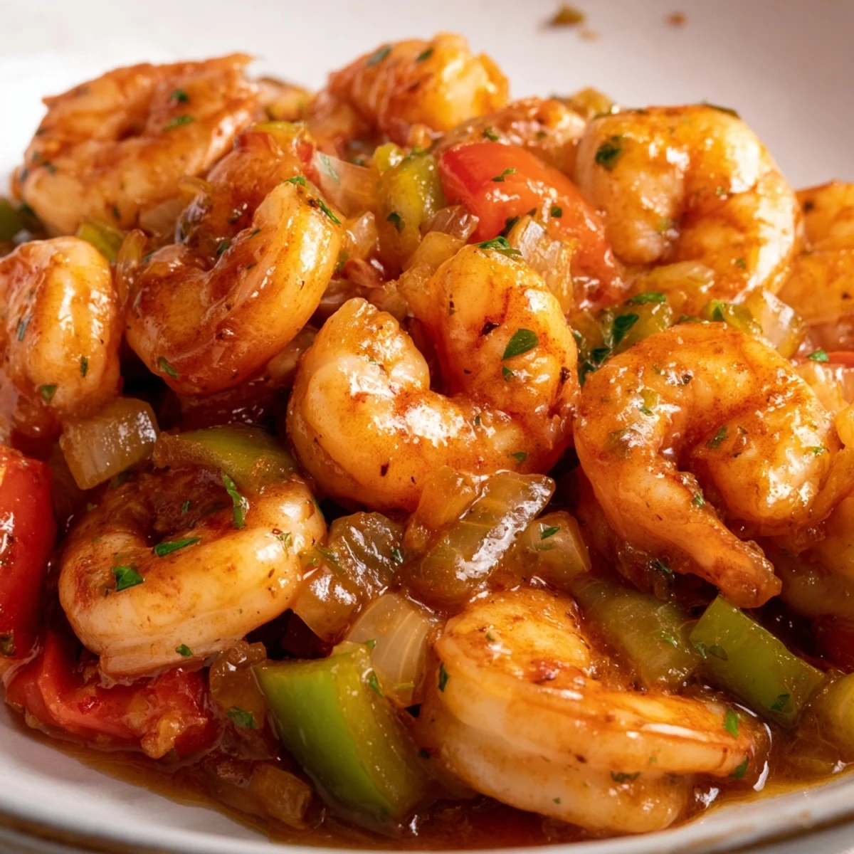 Golden skillet of Bubba Gump Shrimp New Orleans served with fluffy rice and fresh lemon wedges.