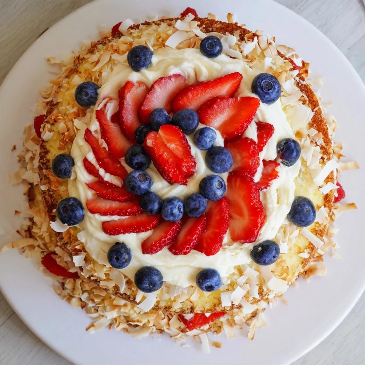 Freshly baked Pineapple Coconut God Bless America Cake layers with golden edges and shredded coconut texture ready for frosting and serving.