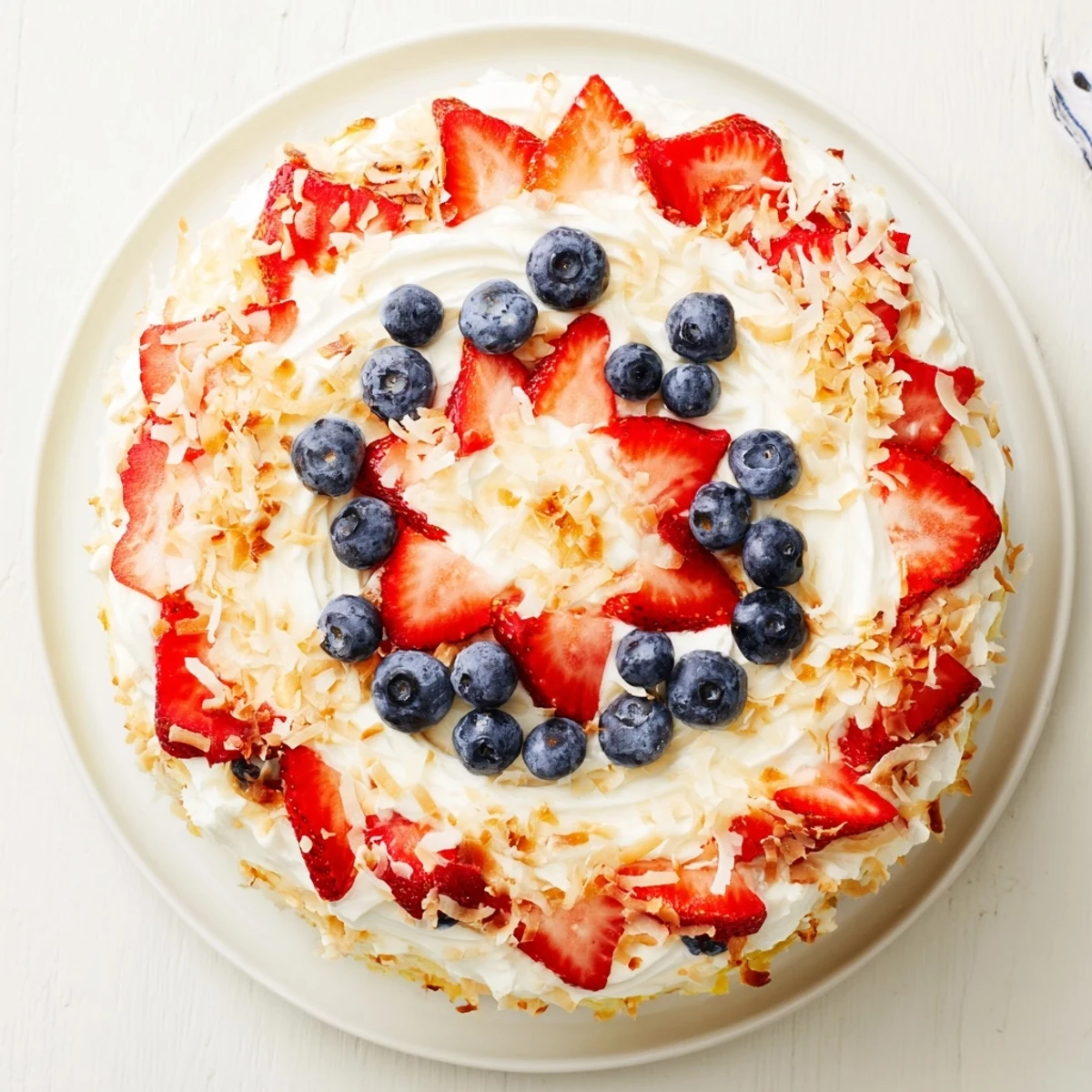 Decadent slice of Pineapple Coconut God Bless America Cake revealing tender crumb with pineapple chunks and toasted coconut for a summer party dessert.