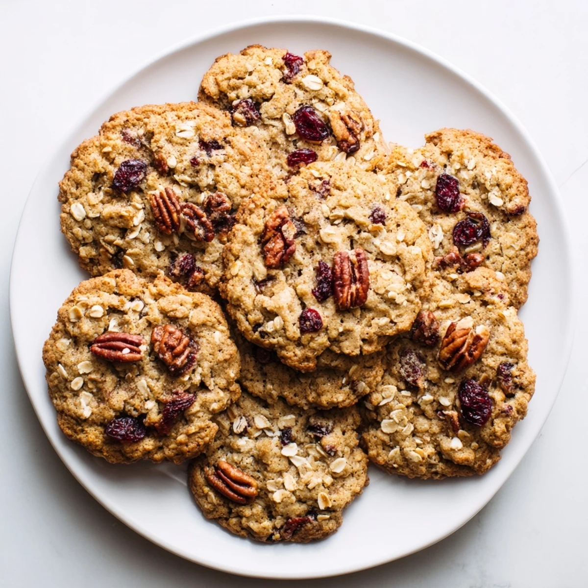 Freshly baked Chai Oatmeal Craisin Cookies cooling on a wire rack, with warm spices and bright cranberries visible.