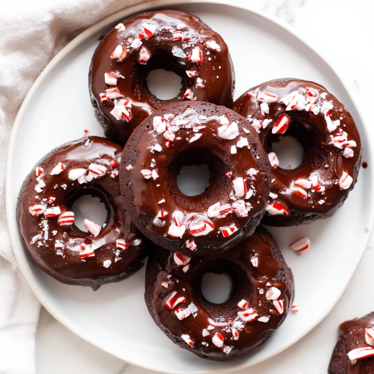 Freshly baked gluten-free mochi donuts with rich chocolate glaze and peppermint extract flavor.