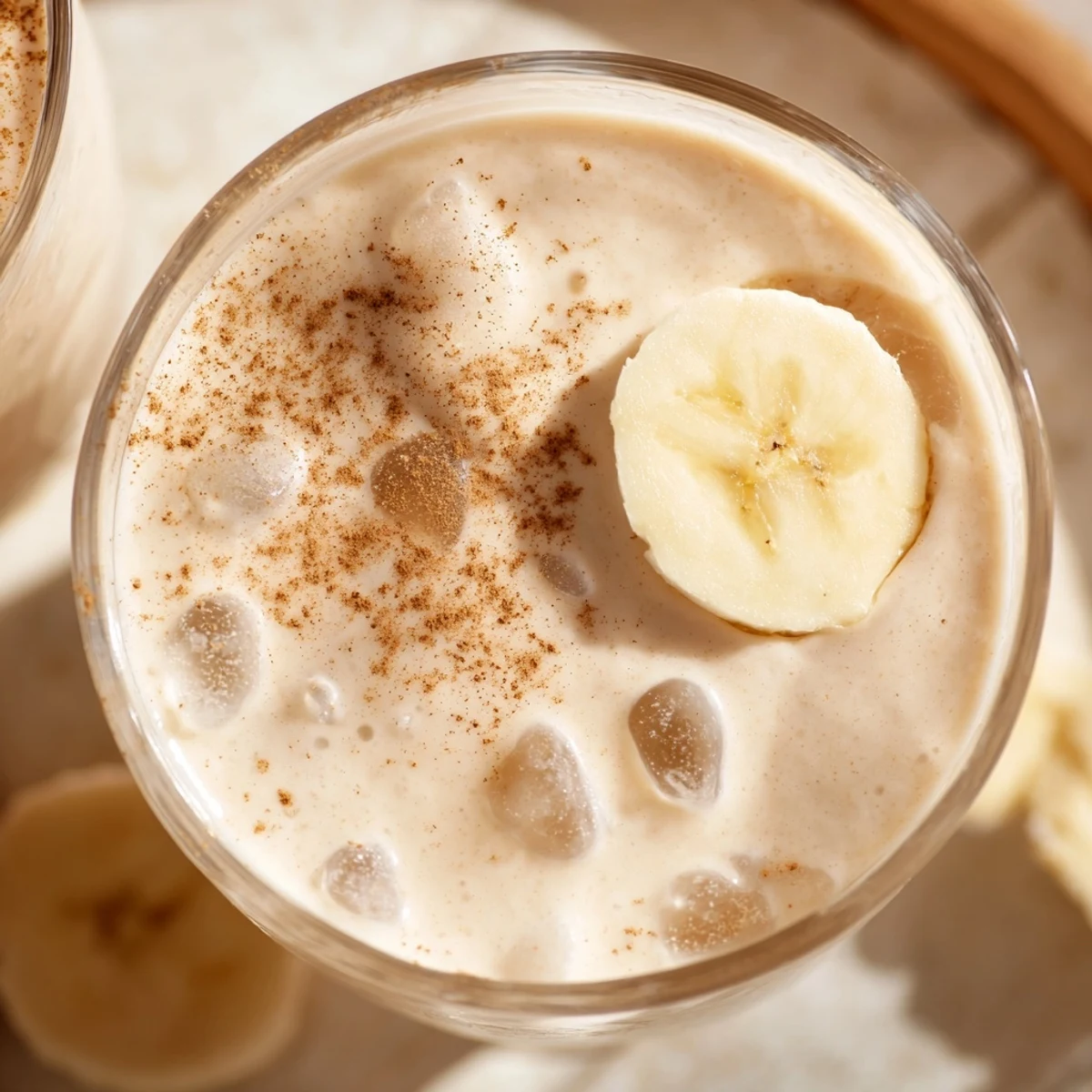 Thick Greek yogurt banana smoothie blending frozen bananas and protein-packed yogurt for a nutritious breakfast