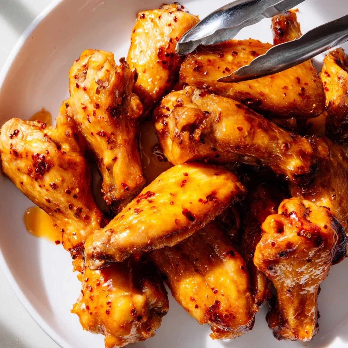 Golden smoked hot honey chicken wings coated in a spicy sticky glaze