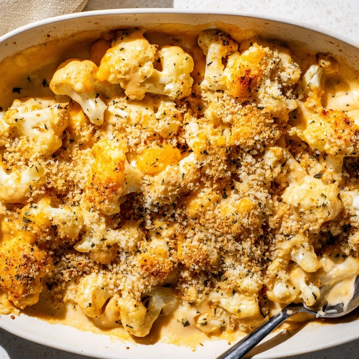 Creamy cheese sauce coats tender cauliflower florets in this comforting vegetable casserole