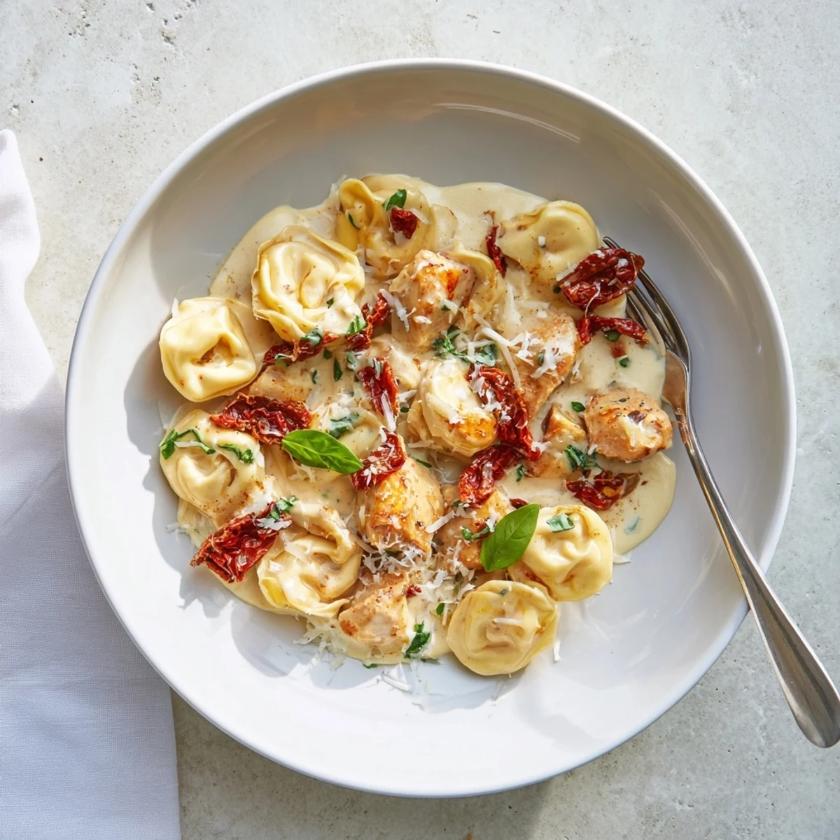 Italian-inspired Marry Me Chicken Tortellini with tender pasta and rich garlic cream sauce