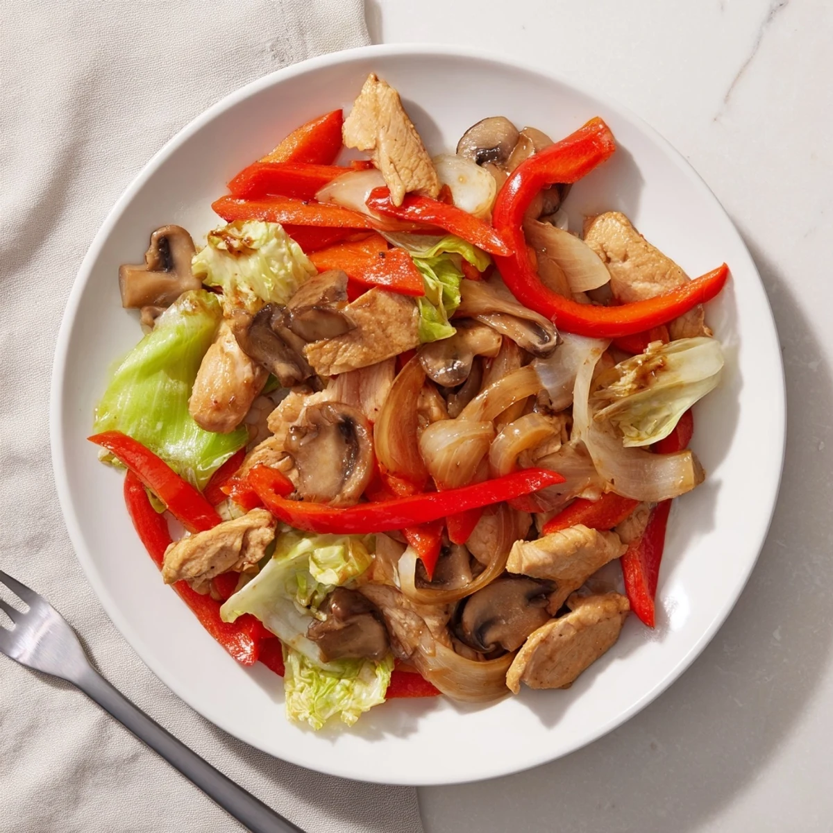 Golden Chop Suey stir-fry with tender chicken and colorful crisp vegetables in glossy savory sauce