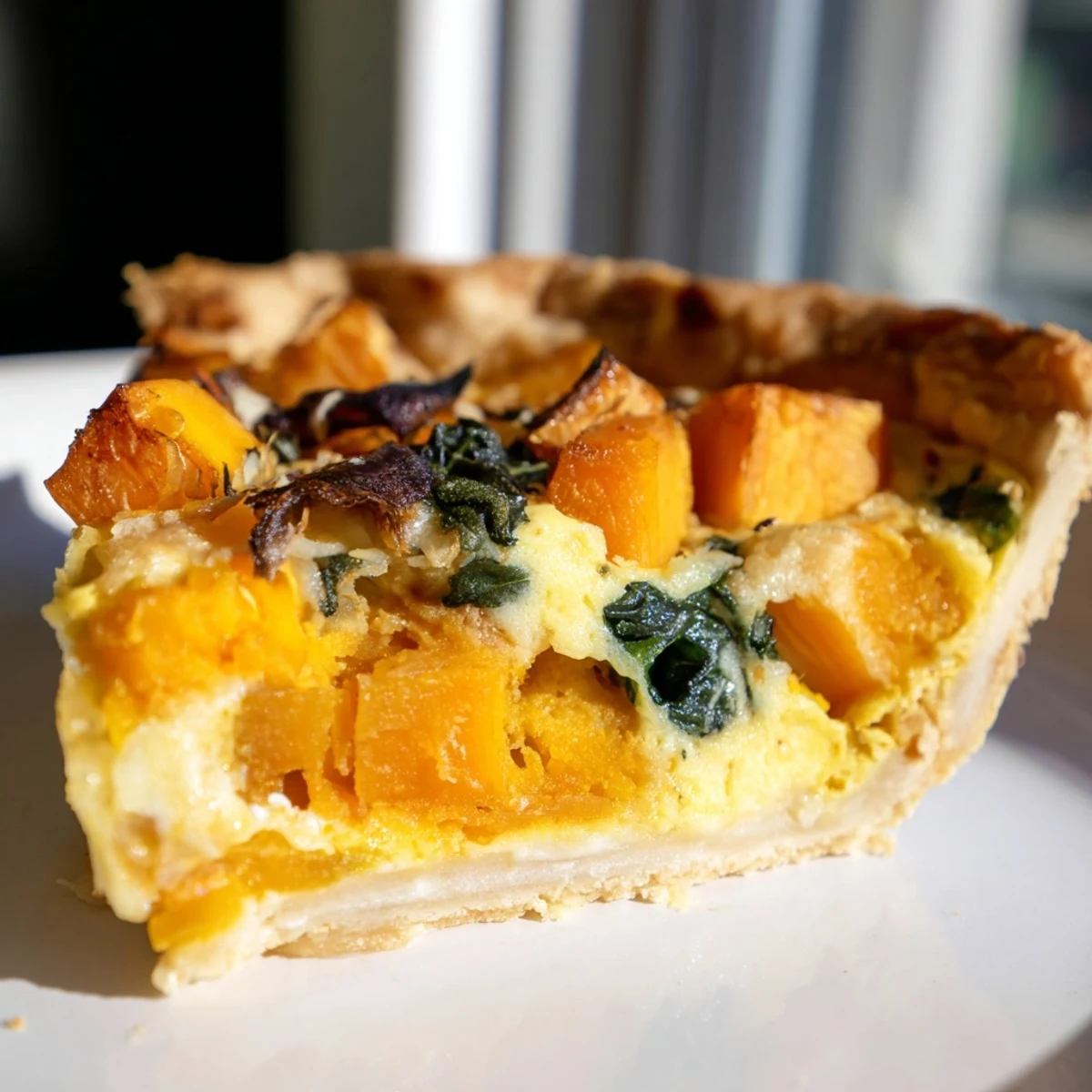 Whole Halloween pumpkin butternut squash pie baked to golden perfection on rustic wooden serving board