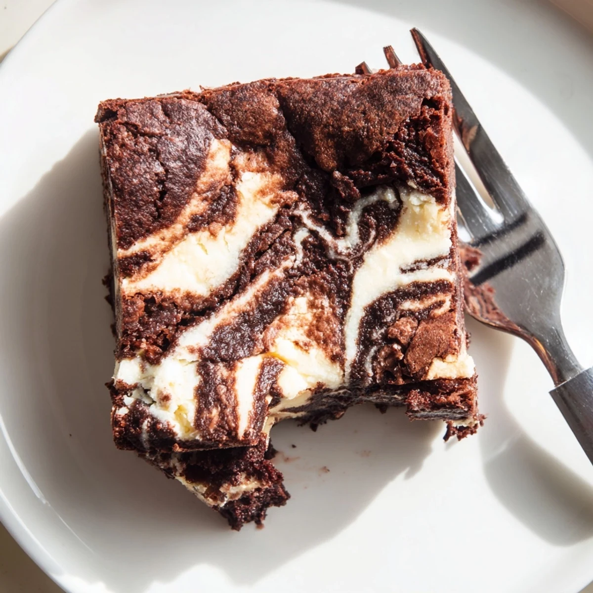 Homemade cheesecake swirled brownies fresh from the pan with golden edges visible