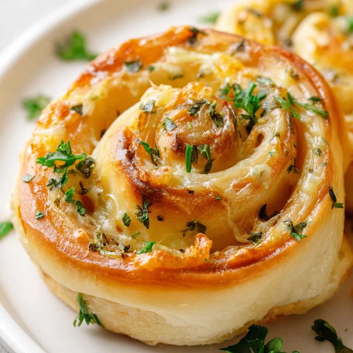 Golden brown buttery cheese garlic rolls fresh from the oven with melted parmesan topping
