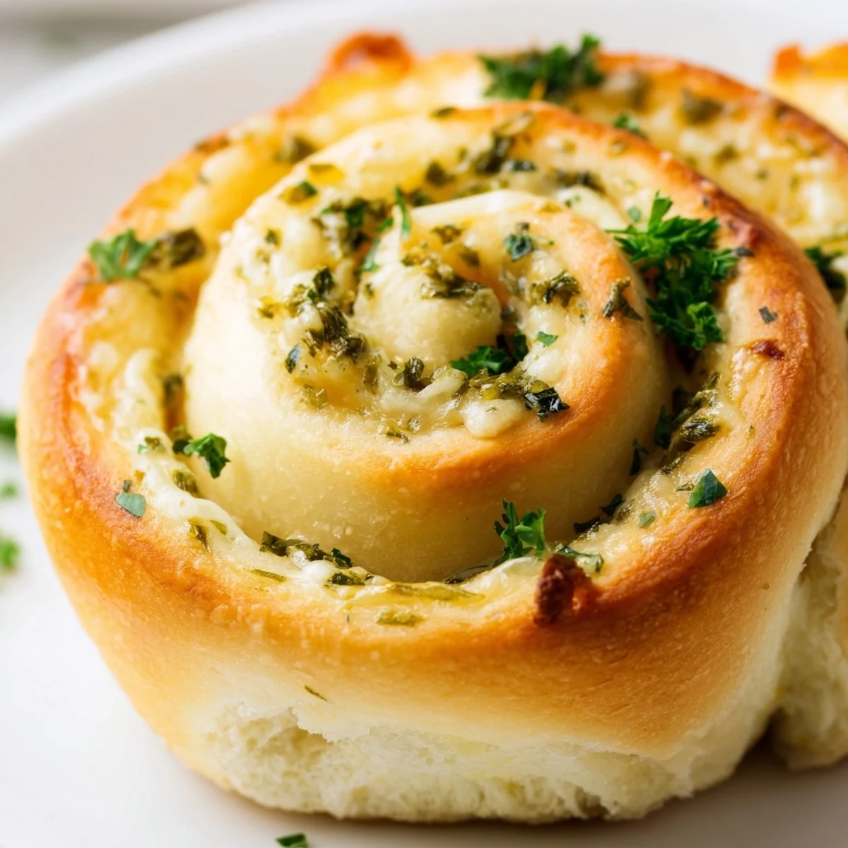 Homemade buttery cheese garlic rolls sliced open revealing warm mozzarella and savory garlic filling