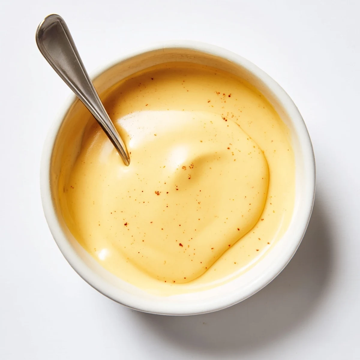 Golden homemade cheese sauce for fries drizzled generously over crispy golden potato wedges