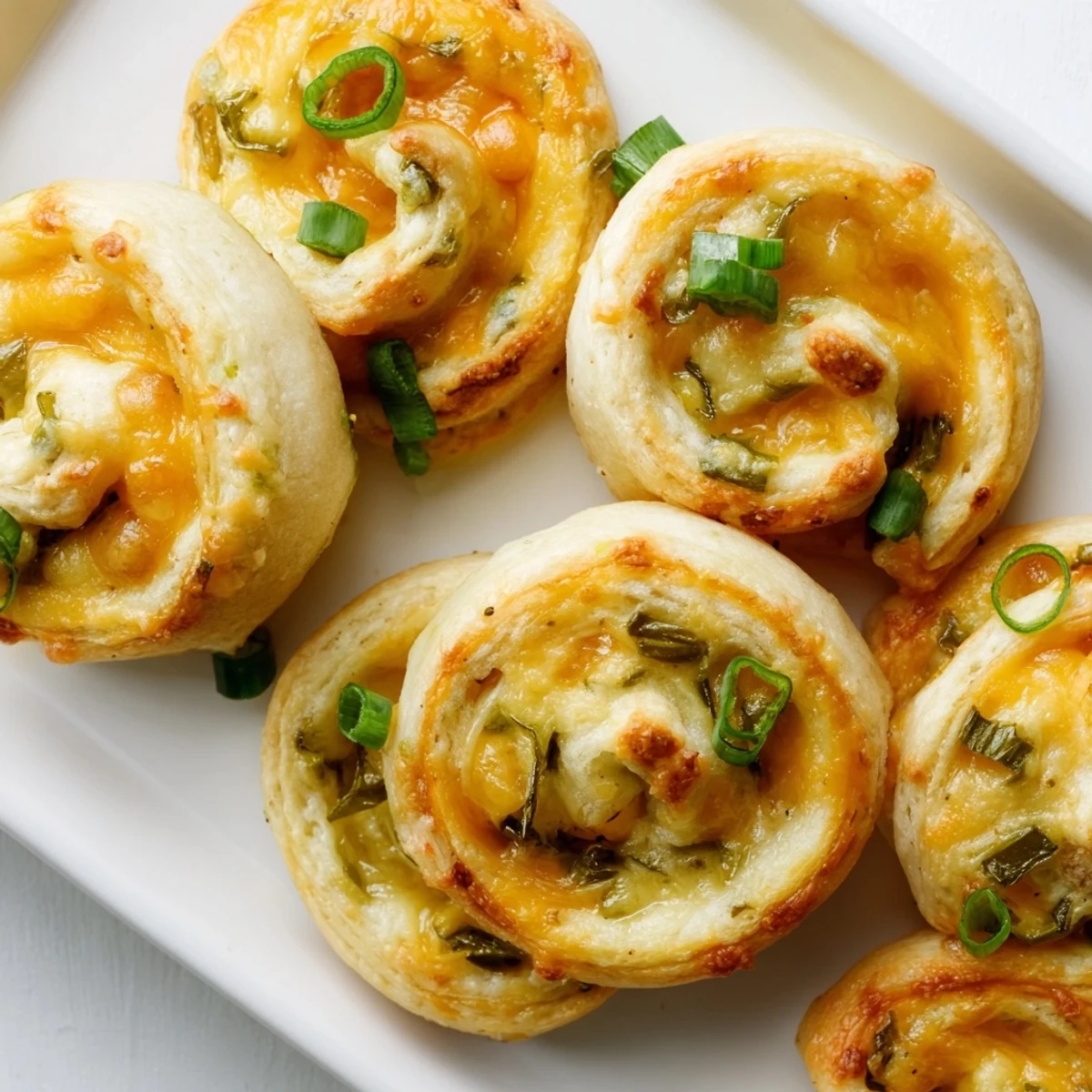 Flour tortilla spirals stuffed with creamy jalapeño cheese filling, brushed with butter and baked