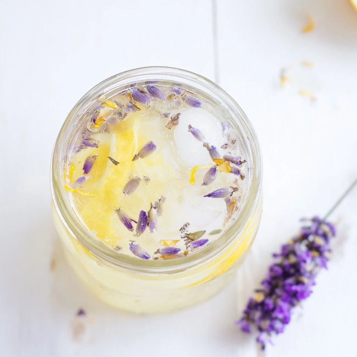 Refreshing lavender lemonade served over ice in a mason jar with lavender garnish