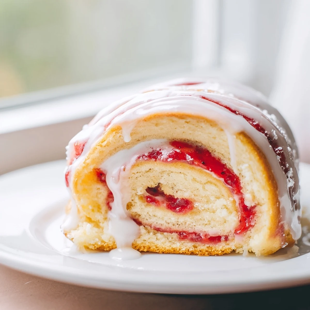 Soft swirled Strawberry Shortcake Cheesecake Rolls with creamy filling and bright red strawberry pieces