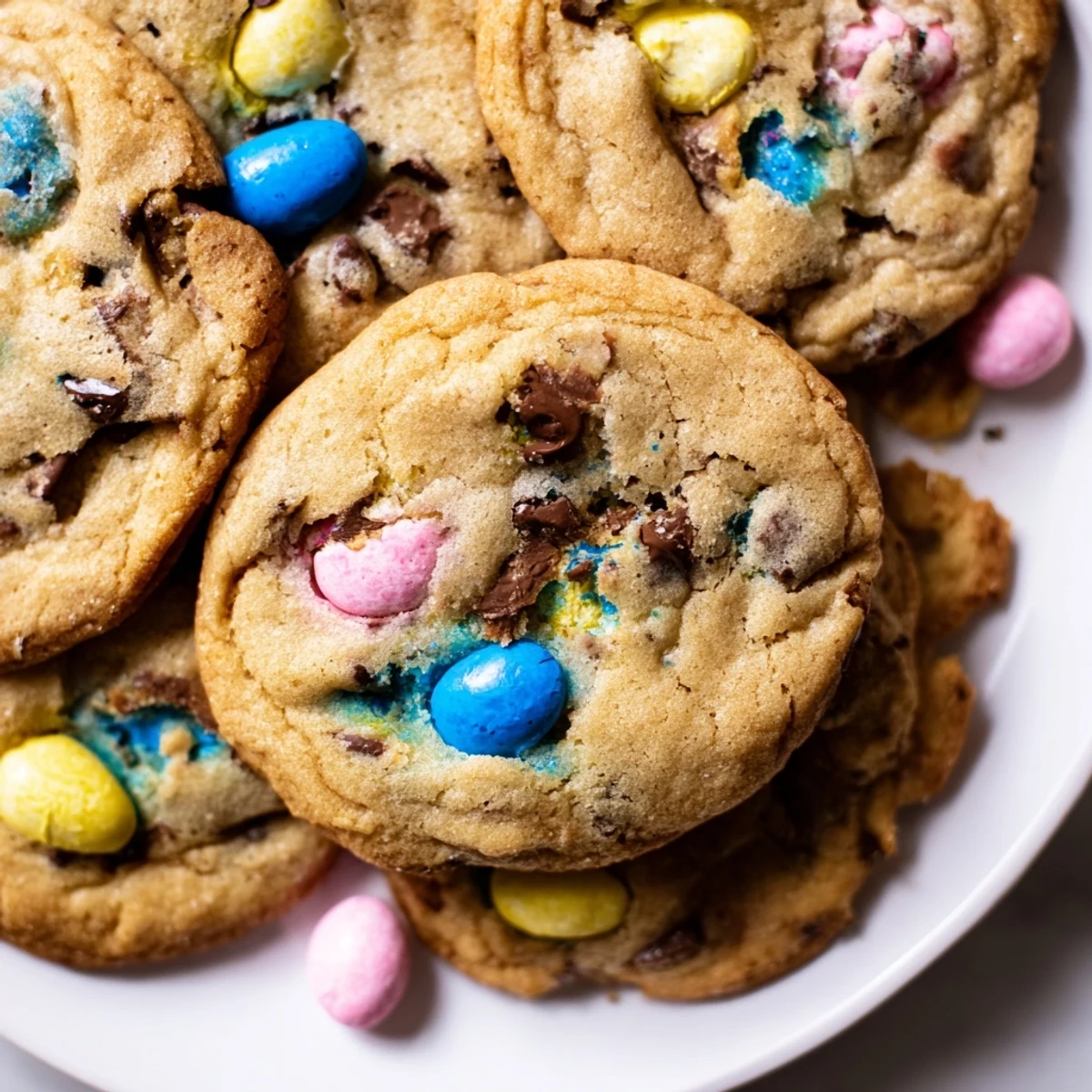 Chewy Cadbury Egg Cookies fresh from oven with golden edges and pastel chocolate eggs