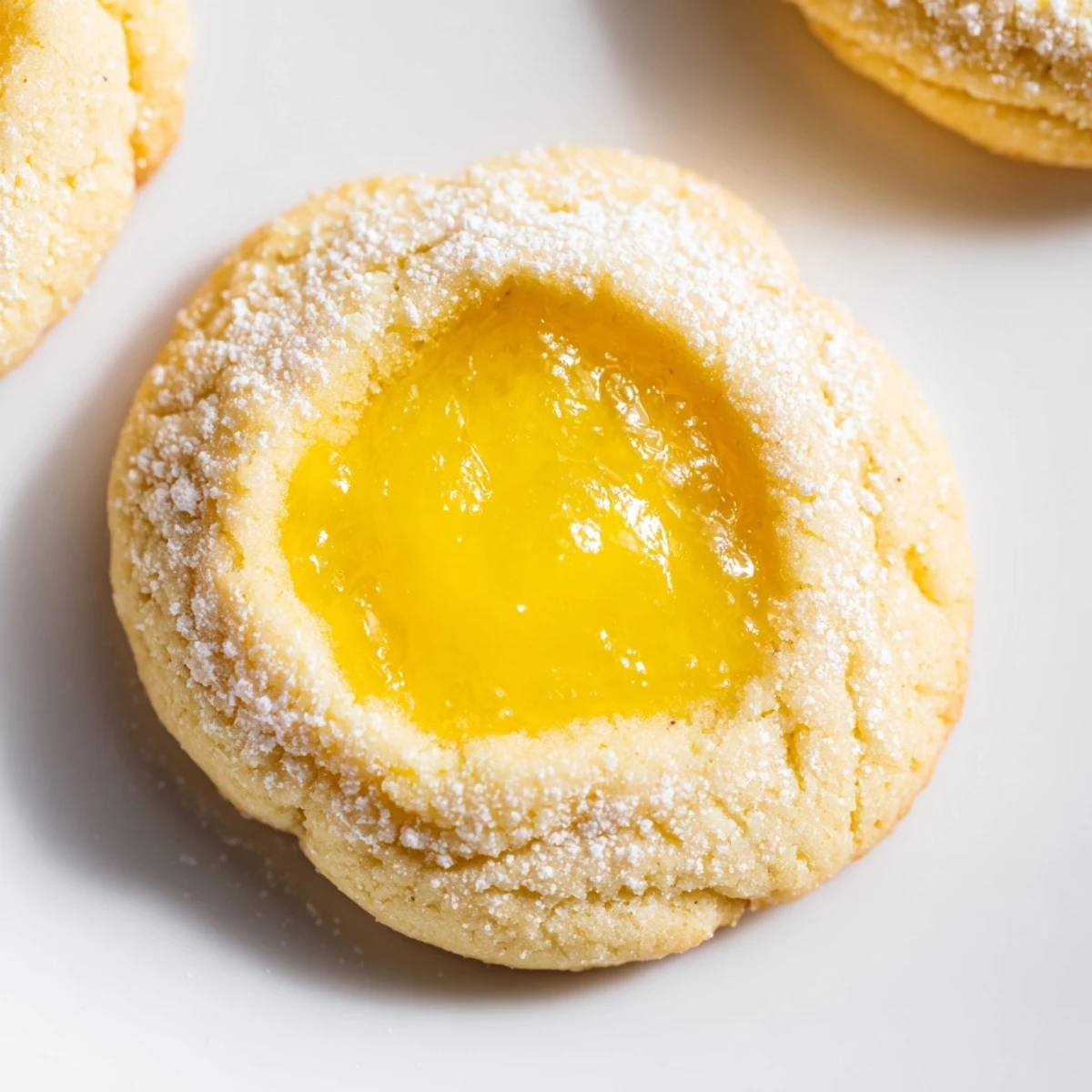 Golden lemon curd cookies with bright yellow filling nestled in buttery, tender shortbread