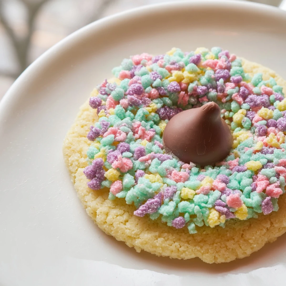 Golden Easter Blossom Cookies with melty chocolate centers on a white serving platter.