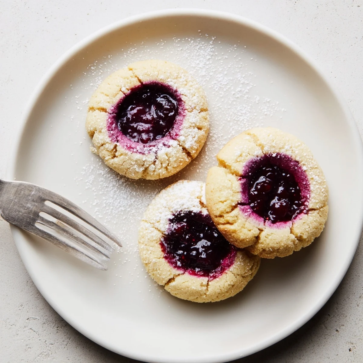 Buttery Flower Jam Thumbprint Cookies with glistening floral preserves nestled in tender golden shortbread