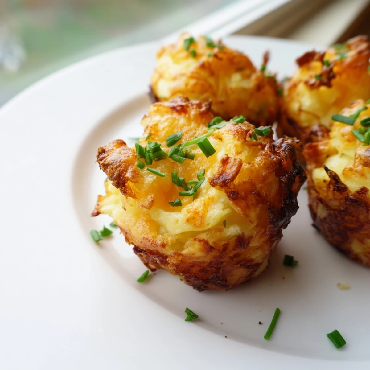 Crispy Mashed Potato Cheese Puffs topped with herbs and served warm