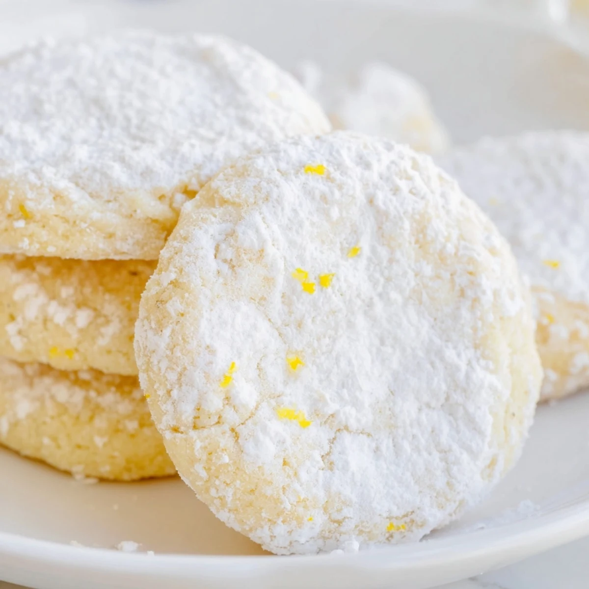 Delicate Lemon Meltaways coated in snowy powdered sugar served beside a steaming teacup