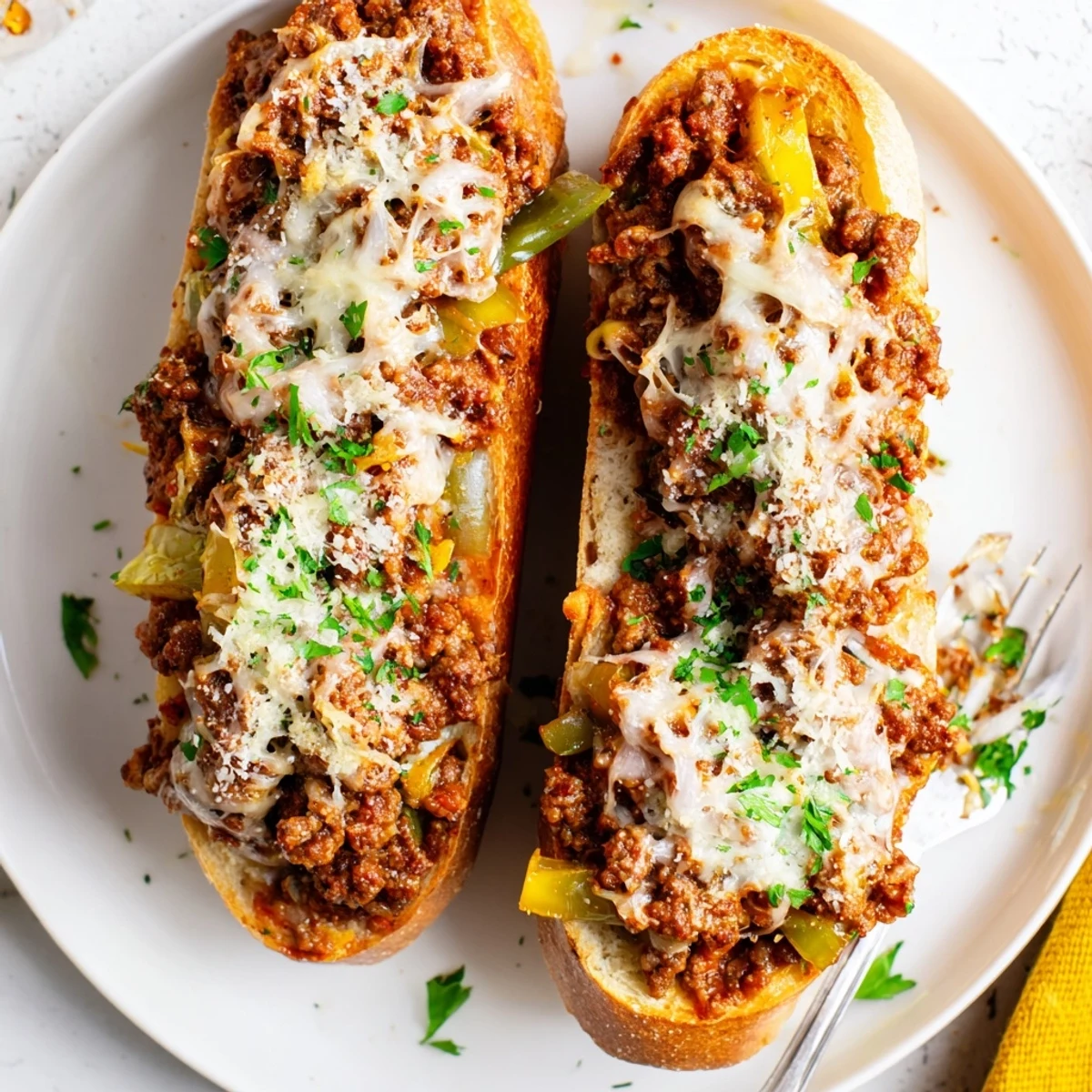 Homestyle Garlic Bread Sloppy Joes served hot with crisp green salad on side