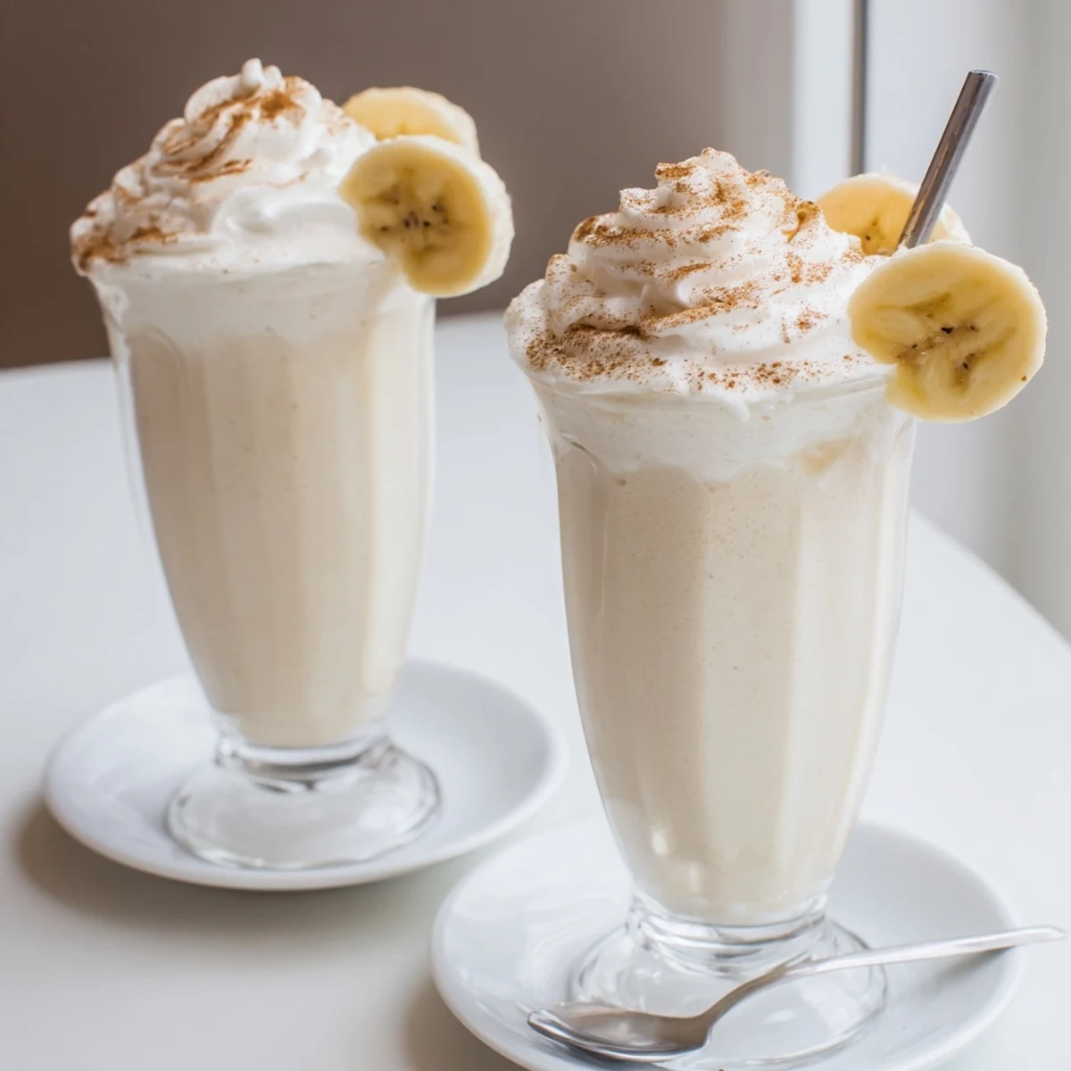 Smooth, cold Vanilla Banana Shake with maple sweetness, ideal afternoon treat