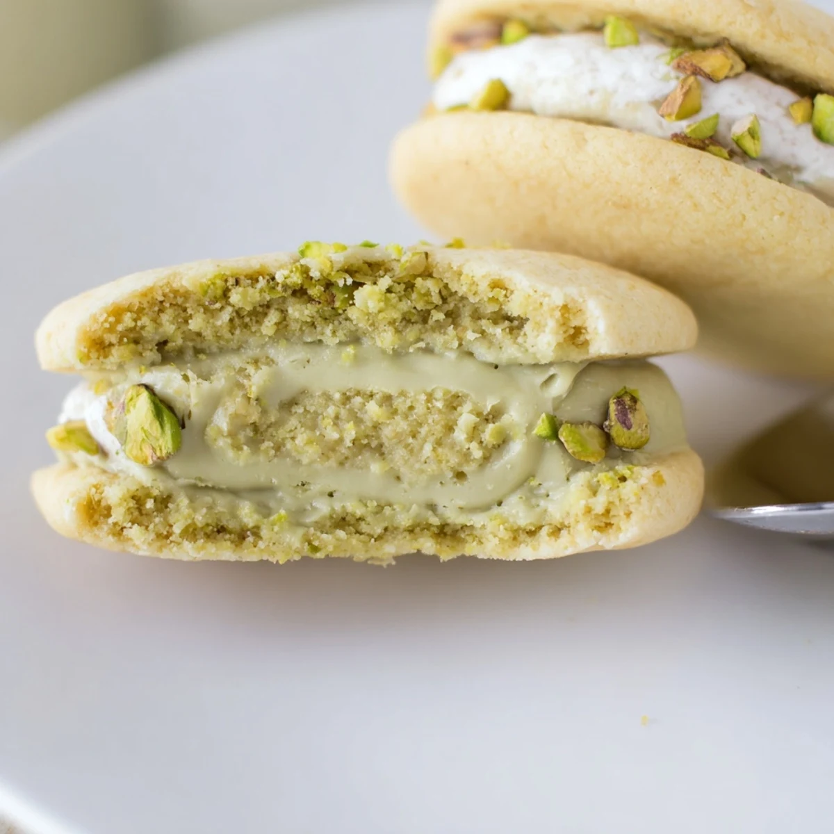 Pistachio Cream Cookies Recipe: buttery sandwich cookies with pale green filling