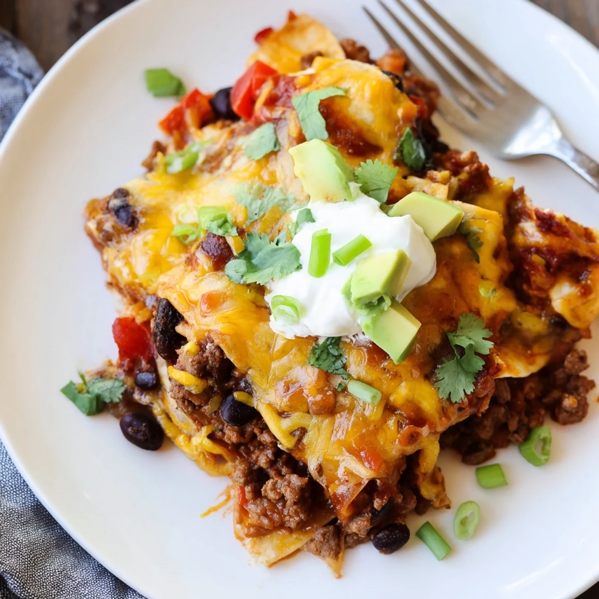 Beef Skillet Enchiladas bubbling in skillet with melted cheese and cilantro