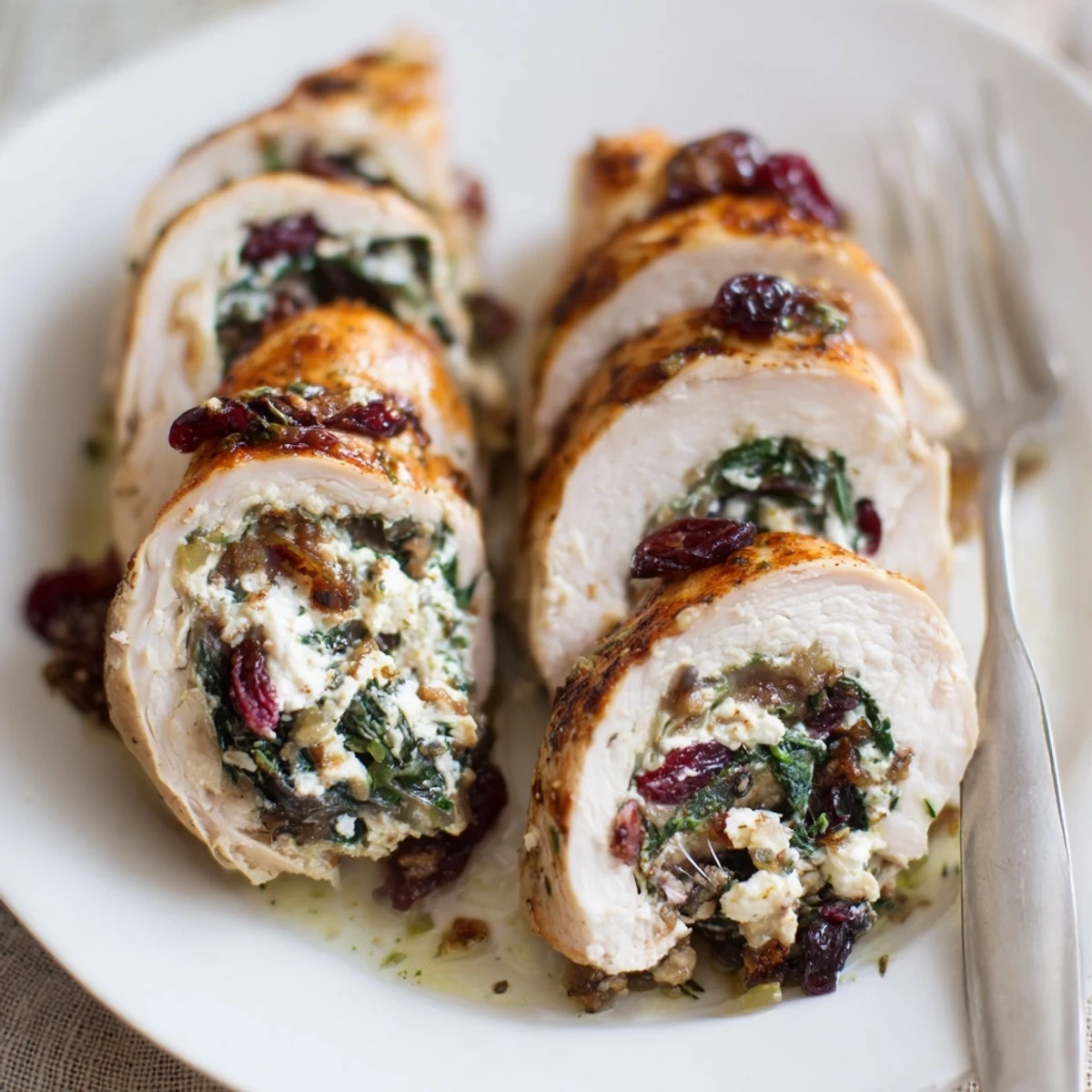 Cranberry Spinach Stuffed Chicken Breasts with golden baked exterior and melting cheese