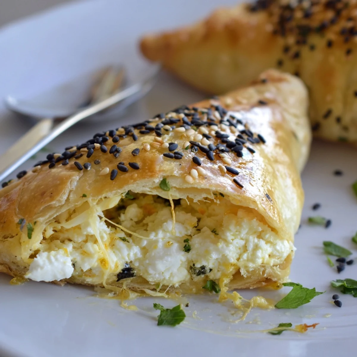 Cheese Fatayer Recipe on parchment, golden triangles steaming, flaky, savory filling