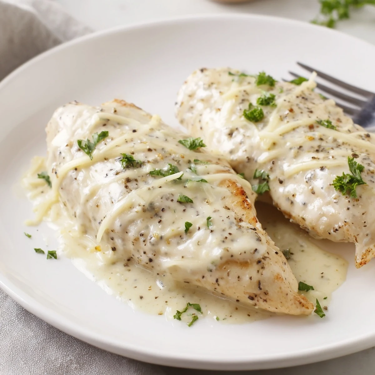 Warm Caesar Chicken Recipe served hot with lemon squeeze and roasted vegetables