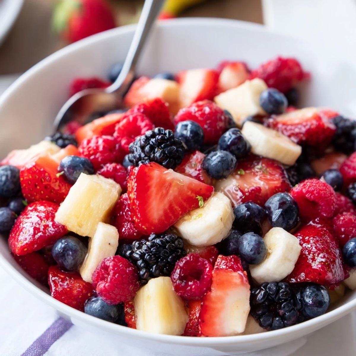 Red White And Blue Fruit Salad bowls bursting with ripe berries and mint