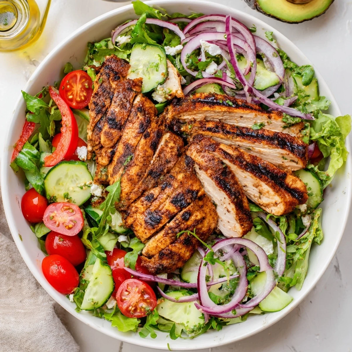 Bright Grilled Chicken Salad Avocado Herb Dressing Recipe, creamy lime drizzle and smoky char