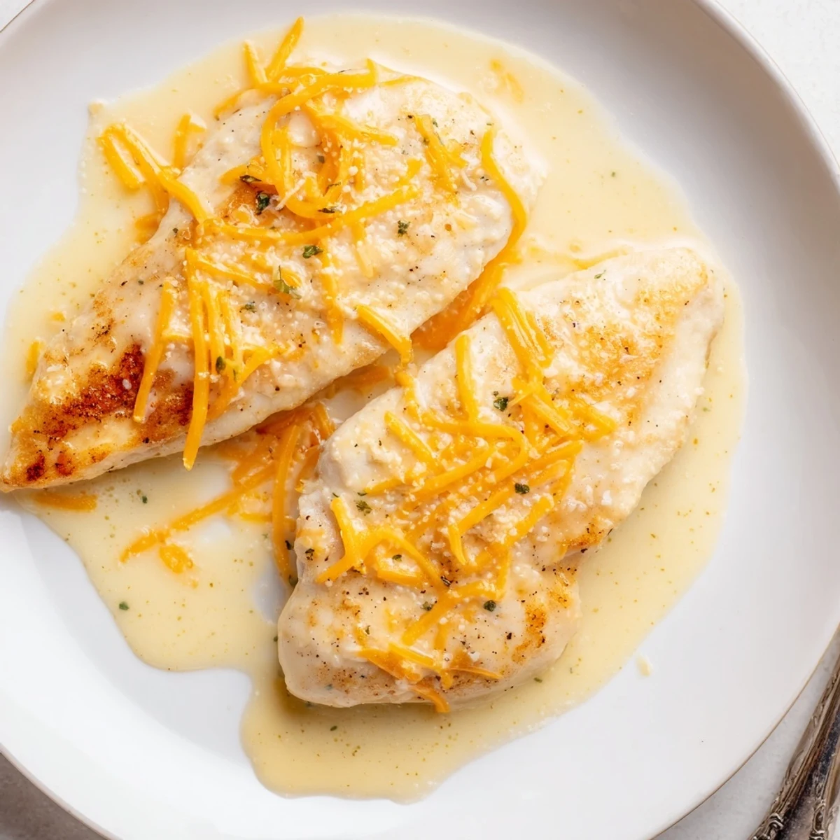 Warm Chicken With Cheese Sauce over steamed broccoli, creamy tang and melted Parmesan