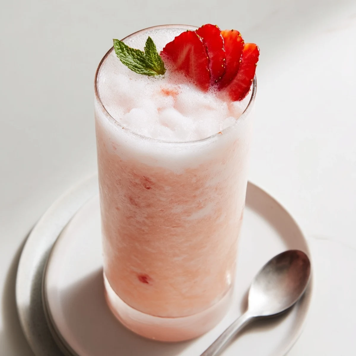 Chilled Strawberry Coconut Cooler Recipe poured into tall glasses, garnished with strawberry slices