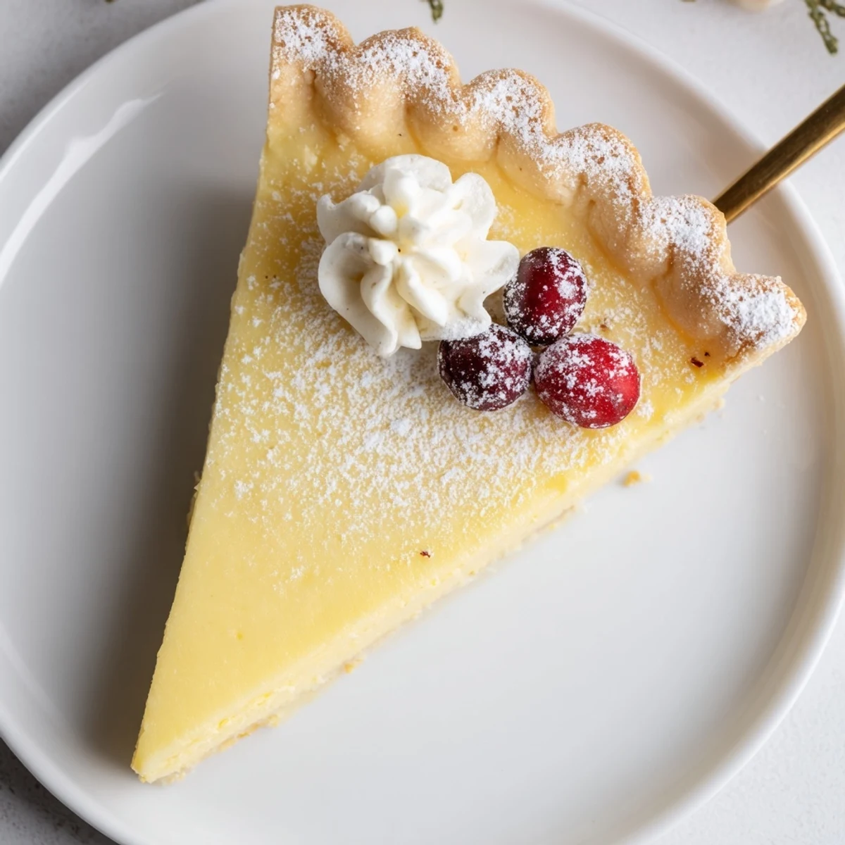 A slice of Christmas Eve Custard Pie With Cinnamon Vanilla, creamy and gently wobbly