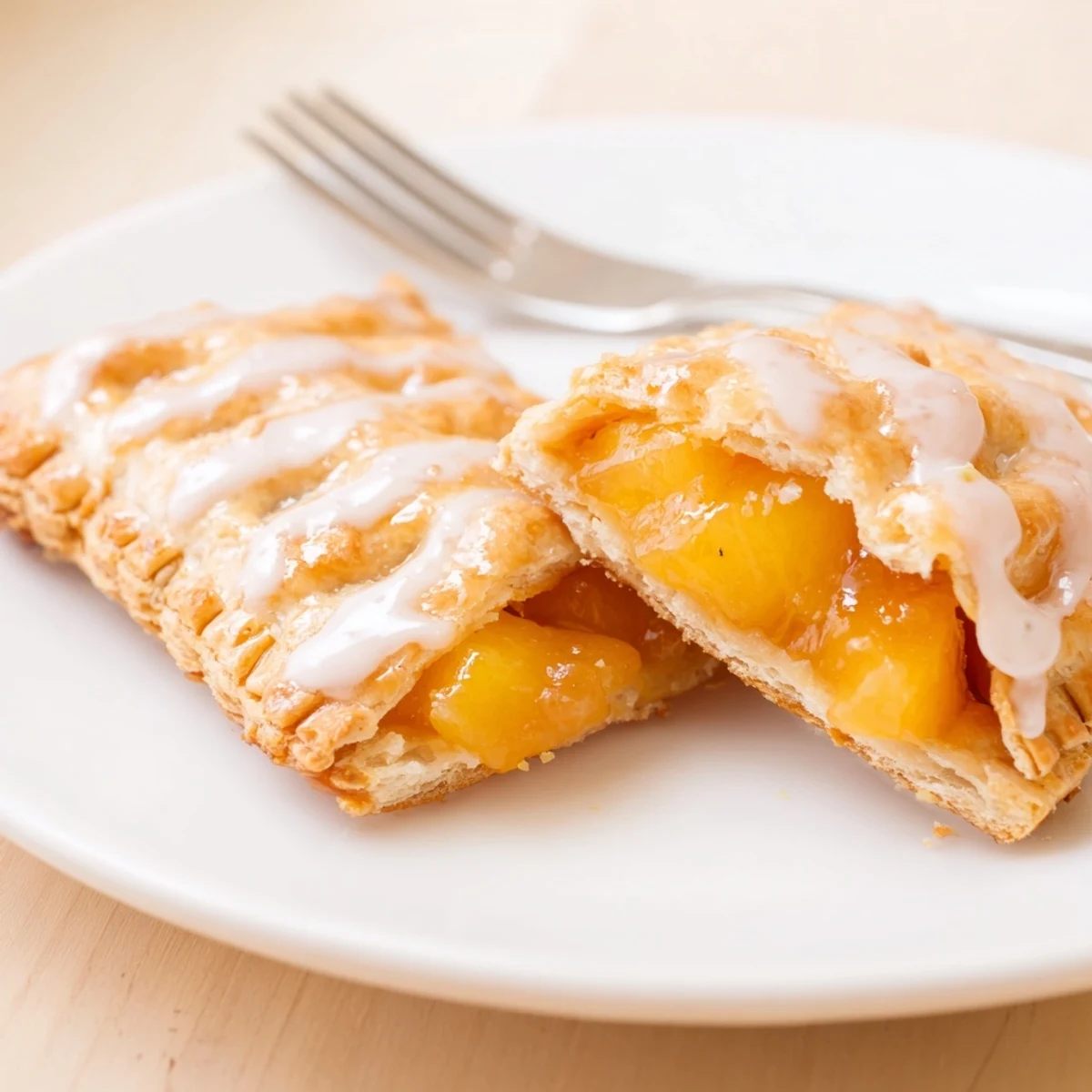 Golden Peach Pop Tarts Classic cooling on rack, flaky pastry and glaze.