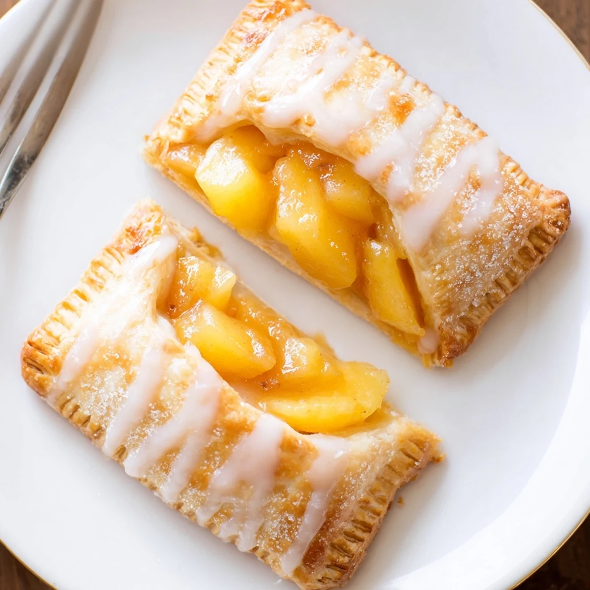 Warm Peach Pop Tarts Classic oozing peach filling, dusted with powdered sugar.