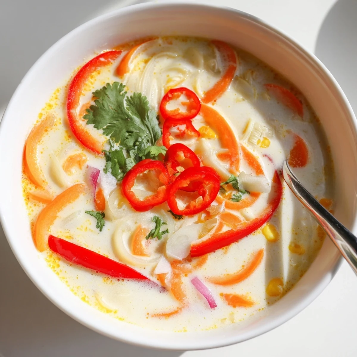 Creamy Ginger Lemongrass Coconut Soup simmered with lime and coconut milk