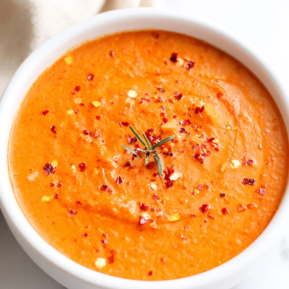 Thick velvety high protein tomato soup served with crusty whole grain toast